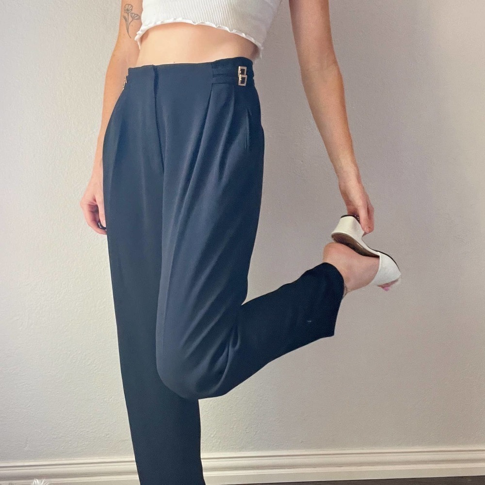 Vintage 1980s Black High Waist Straight Leg Trouser Pants
